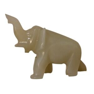 Vintage Jade Light Green Carved Stone Small Decorative Elephant Figurine